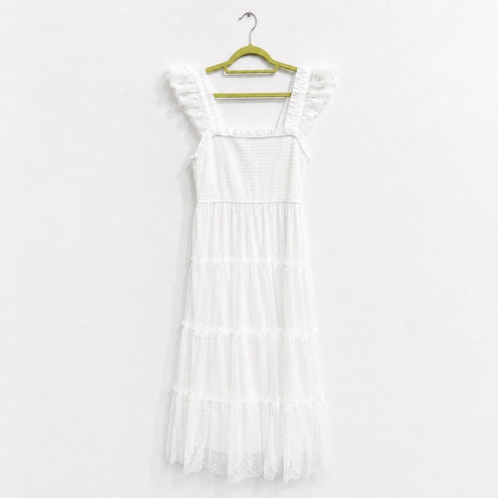 Blu Pepper White Swiss Dot Tulle Tiered Maxi Dress Sz S - Picture 11 of 11